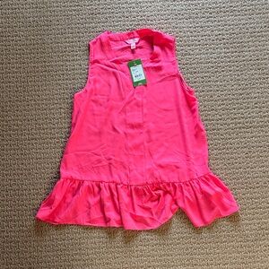Lilly Pulitzer Hot Pink Sleeveless Ruffle Hem Top